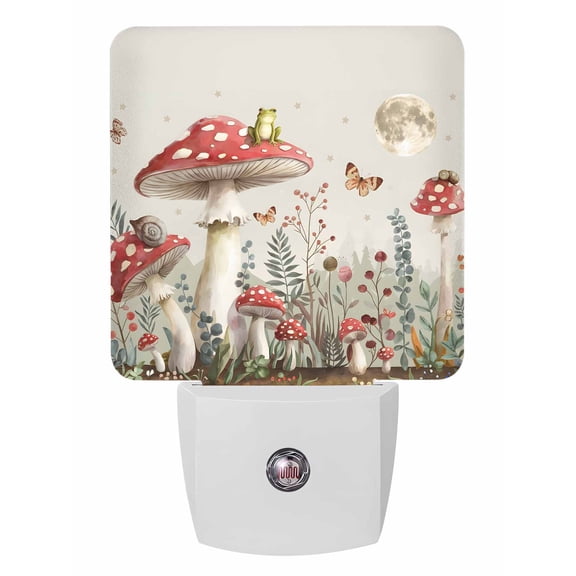 Fall Night Lights Auto Sensor Mushroom Plug-in LED Nightlights Dusk to Dawn for Living Room, Bedroom, Bathroom, Hallway, Stairways Thanksgiving Wall Decor, Wildflower Butterfly Frog Moon Night Light