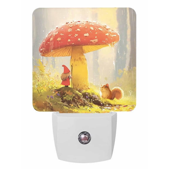 Fall Night Lights Auto Sensor Mushroom Squirrel Plug-in LED Nightlights Dusk to Dawn for Living Room, Bedroom, Bathroom, Hallway, Stairways Thanksgiving Wall Decor, Gnome Rain Forest Night Light