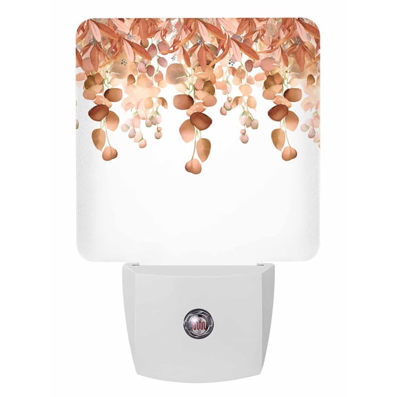 Fall Night Lights Auto Sensor Orange Eucalyptus Leaves Plug-in LED Nightlights Dusk to Dawn for Living Room, Bedroom, Bathroom, Hallway, Stairways Thanksgiving Wall Decor, Spring Plant Night Light