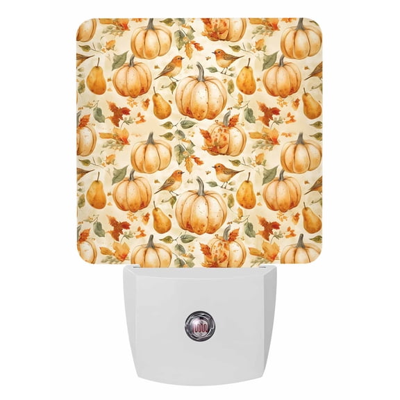 Fall Night Lights Auto Sensor Orange Pumpkin Bird Plug-in LED Nightlights Dusk to Dawn for Living Room, Bedroom, Bathroom, Hallway, Stairways Thanksgiving Wall Decor, Maple Leaves Night Light