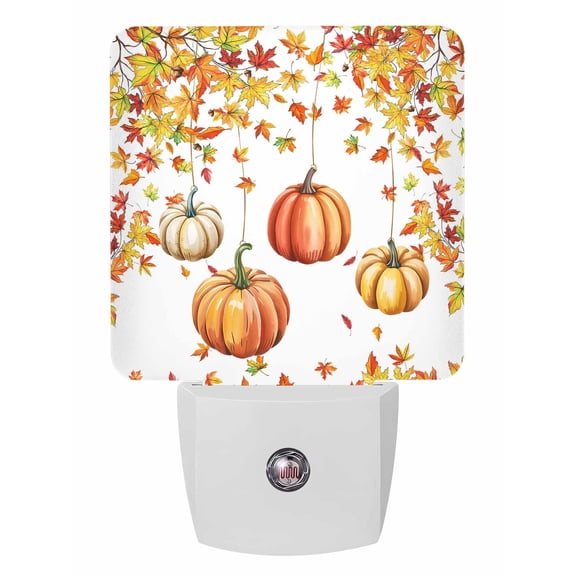 Fall Night Lights Auto Sensor Orange Pumpkin Plug-in LED Nightlights Dusk to Dawn for Living Room, Bedroom, Bathroom, Hallway, Stairways Thanksgiving Wall Decor, Fallen Maple Leaf Autumn Night Light