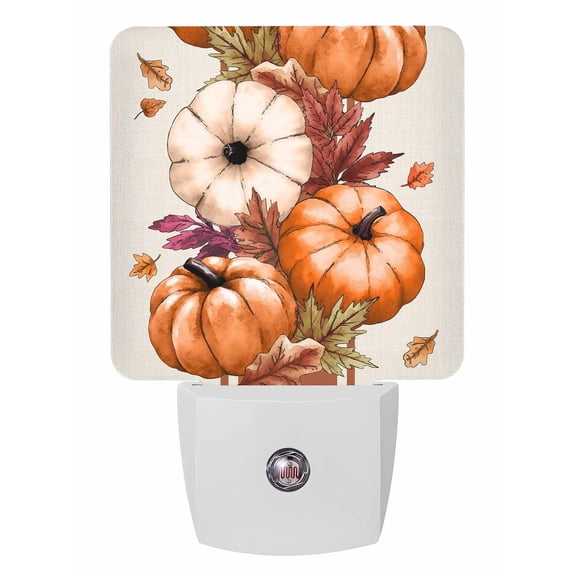 Fall Night Lights Auto Sensor Orange Pumpkin Plug-in LED Nightlights Dusk to Dawn for Living Room, Bedroom, Hallway, Stairways Thanksgiving Wall Decor, Autumn Maple Leaves Beige Night Light