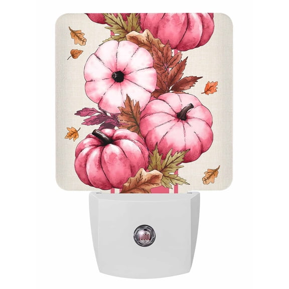 Fall Night Lights Auto Sensor Pink Pumpkin Plug-in LED Nightlights Dusk to Dawn for Living Room, Bedroom, Bathroom, Hallway, Stairways Thanksgiving Wall Decor, Autumn Maple Leaves Beige Night Light