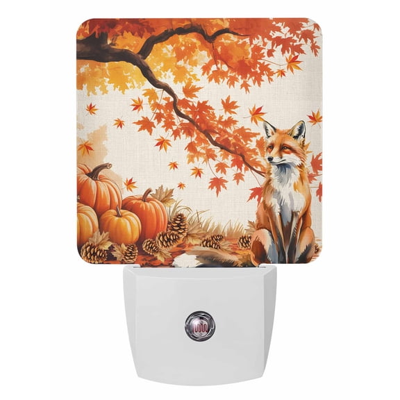 Fall Night Lights Auto Sensor Pumpkin Fox Plug-in LED Nightlights Dusk to Dawn for Living Room, Bedroom, Bathroom, Hallway, Stairways Thanksgiving Wall Decor, Pine Cones Maple Leaf Linen Night Light