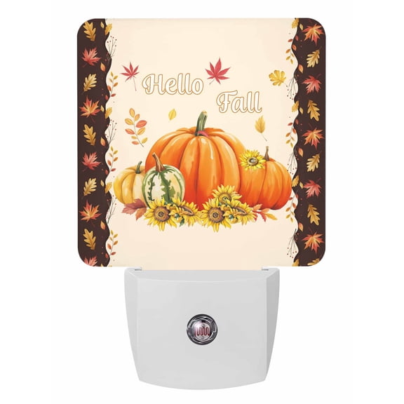 Fall Night Lights Auto Sensor Pumpkin Hello Fall Plug-in LED Nightlights Dusk to Dawn for Living Room, Bedroom, Hallway, Stairways Thanksgiving Wall Decor, Sunflower Autumn Maple Leaves Night Light