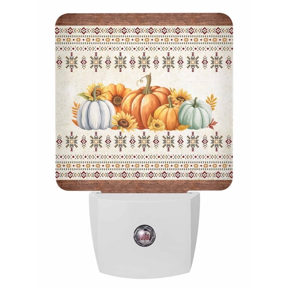 Fall Night Lights Auto Sensor Pumpkin Maple Leaf Plug-in LED Nightlights Dusk to Dawn for Living Room, Bedroom, Hallway, Stairways Thanksgiving Wall Decor, Sunflower Boho Wood Grain Night Light
