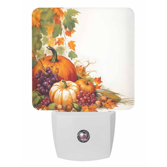Fall Night Lights Auto Sensor Pumpkin Plug-in LED Nightlights Dusk to Dawn for Living Room, Bedroom, Bathroom, Hallway, Stairways Thanksgiving Wall Decor, Maple Leaves Grape Corn Night Light