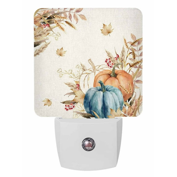 Fall Night Lights Auto Sensor Pumpkin Wheat Ears Plug-in LED Nightlights Dusk to Dawn for Living Room, Bedroom, Hallway, Stairways Thanksgiving Wall Decor, Berry Maple Leaf Harvest Night Light