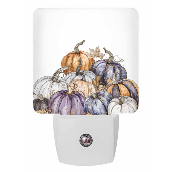 Fall Night Lights Auto Sensor Purple Orange White Pumpkin Plug-in LED Nightlights Dusk to Dawn for Living Room, Bedroom, Bathroom, Hallway, Stairways Thanksgiving Wall Decor, Maple Leaf Night Light