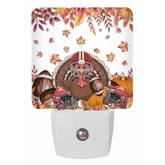 Fall Night Lights Auto Sensor Rugby Turkey Plug-in LED Nightlights Dusk to Dawn for Living Room, Bedroom, Bathroom, Hallway, Stairways Thanksgiving Wall Decor, Helmet Orange Maple Leaves Night Light