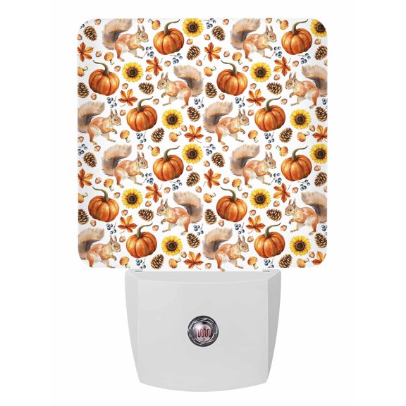 Fall Night Lights Auto Sensor Squirrel Pine Cones Plug-in LED Nightlights Dusk to Dawn for Living Room, Bedroom, Hallway, Stairways Thanksgiving Wall Decor, Sunflower Maple Leaf Night Light