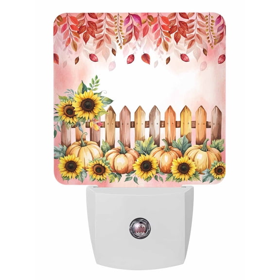 Fall Night Lights Auto Sensor Sunflower Pumpkin Plug-in LED Nightlights Dusk to Dawn for Living Room, Bedroom, Bathroom, Hallway, Stairways Thanksgiving Wall Decor, Fence Fallen Leaves Night Light