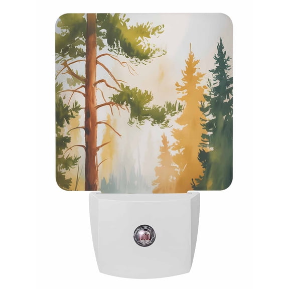Fall Night Lights Auto Sensor Tree Forest Plug-in LED Nightlights Dusk to Dawn for Living Room, Bedroom, Bathroom, Hallway, Stairways Thanksgiving Wall Decor, Watercolor Autumn Night Light