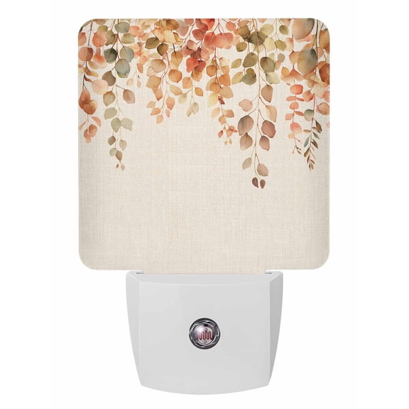 Fall Night Lights Auto Sensor Watercolor Eucalyptus Leaves Plug-in LED Nightlights Dusk to Dawn for Living Room, Bedroom, Hallway, Stairways Thanksgiving Wall Decor, Autumn Plant Beige Night Light
