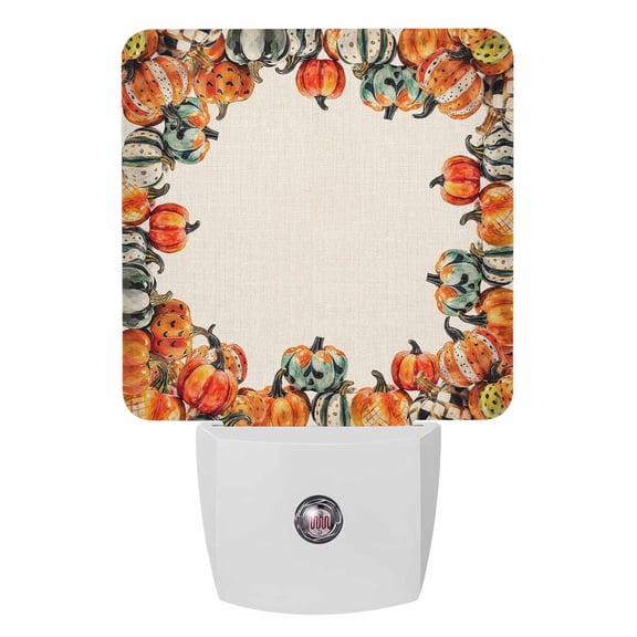 Fall Night Lights Auto Sensor Watercolor Pumpkin Plug-in LED Nightlights Dusk to Dawn for Living Room, Bedroom, Bathroom, Hallway, Stairways Thanksgiving Wall Decor, Orange Pumkpin Night Light