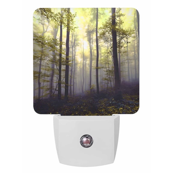 Fall Night Lights Auto Sensor Yellow Foggy Forest Plug-in LED Nightlights Dusk to Dawn for Living Room, Bedroom, Hallway, Stairways Thanksgiving Wall Decor, Misty Forest Trees Nature Night Light