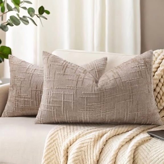 Fall Oatmeal Chenille Throw Pillow Covers 12x20 Set of 2 Thick Textured Slubby Couch Pillow Covers Farmhouse Accent Modern Neutral Decorative Pillow Cases for Bed Sofa Living Room