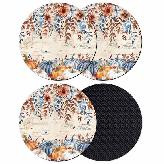 Fall Orange Blue Coasters Set of 4, Absorbent Coasters for Drinks, Thanksgiving Floral Botanical Retro Coaster for Desk Coffee Table Protection, Home Decor House Warming Gifts 4"