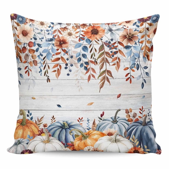 Fall Orange Blue Pillow Covers 24x24 Inch Decorative Throw Pillow Cover, Thanksgiving Floral Botanical Wooden Sofa Pillowcases Accent Cushion Case Home Decor Bedroom Living Room