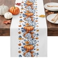 thumbnail image 1 of Fall Orange Blue Pumpkins Table Runner - 108 Inch Long Thanksgiving Autumn Maple Leaves Cotton and Linen Blended Dress Scarves Farmhouse Table Runner for Kitchen Dining, Coffee Table, 13" x 108", 1 of 8