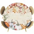 thumbnail image 1 of Fall Orange Blue Round Tablecloth, Fitted Table Cover with Elastic for 45"-54" Round Tables, Autumn Thanksgiving Floral Botanical Table Cloth Outdoor Indoor Dinning Party Waterproof Tablecloths, 1 of 7