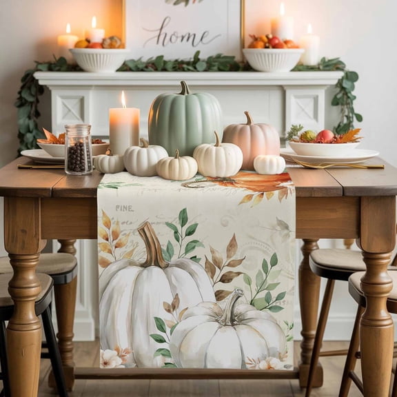 Fall Orange Green Pumpkin Table Runner, Autumn Thanksgiving Kitchen Dining Table Decoration for Home Party Decor 13x120 Inches
