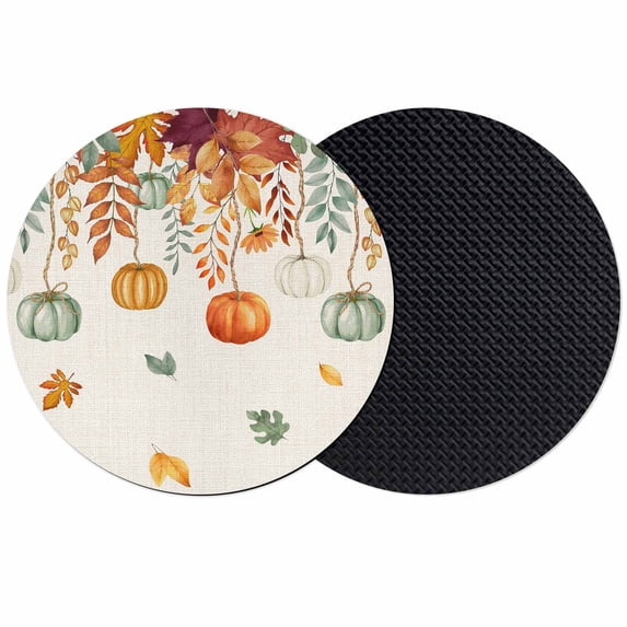 Fall Orange Green Pumpkins Coasters Set of 2, Absorbent Coasters for Drinks, Thanksgiving Maple Leaf Rustic Coaster for Desk Coffee Table Protection, Home Decor House Warming Gifts 4"