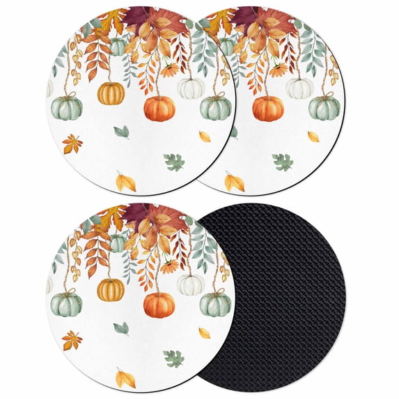 Fall Orange Green Pumpkins Coasters Set of 4, Absorbent Coasters for Drinks, Thanksgiving Maple Leaf Coaster for Desk Coffee Table Protection, Home Decor House Warming Gifts 4"