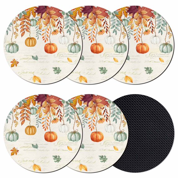 Fall Orange Green Pumpkins Coasters Set of 6, Absorbent Coasters for Drinks, Retro Thanksgiving Maple Leaf Coaster for Desk Coffee Table Protection, Home Decor House Warming Gifts 4"