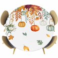 thumbnail image 1 of Fall Orange Green Pumpkins Round Tablecloth, Fitted Table Cover with Elastic for 36"-44" Round Tables, Thanksgiving Maple Leaf Table Cloth Outdoor Indoor Dinning Party Waterproof Tablecloths, 1 of 7