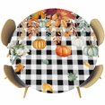 thumbnail image 1 of Fall Orange Green Pumpkins Round Tablecloth, Fitted Table Cover with Elastic for 36"-44" Round Tables, Thanksgiving Weeping Maple Leaf Table Cloth Outdoor Indoor Dinning Party Waterproof Tablecloths, 1 of 7