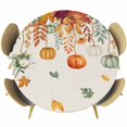 thumbnail image 1 of Fall Orange Green Pumpkins Round Tablecloth, Fitted Table Cover with Elastic for 45"-54" Round Tables, Thanksgiving Maple Leaf Rustic Table Cloth Outdoor Indoor Dinning Party Waterproof Tablecloths, 1 of 7