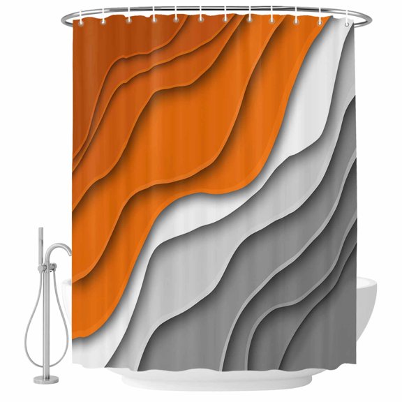 Fall Orange Grey Modern Geometric Fabric Shower Curtain Abstract Ombre Washable Shower Curtains for Bathroom, Waterproof Bath Curtain with Hooks Home Decor 36x72in