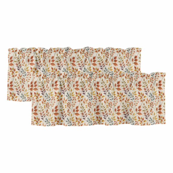 Fall Orange Leaves Curtain Valances for Windows, Kitchen Valance Window Treatments Panel 2 Pack, Vintage Autumn Botanical Rustic Rod Pocket Short Curtains for Bathroom Bedroom 54 x 18 Inch