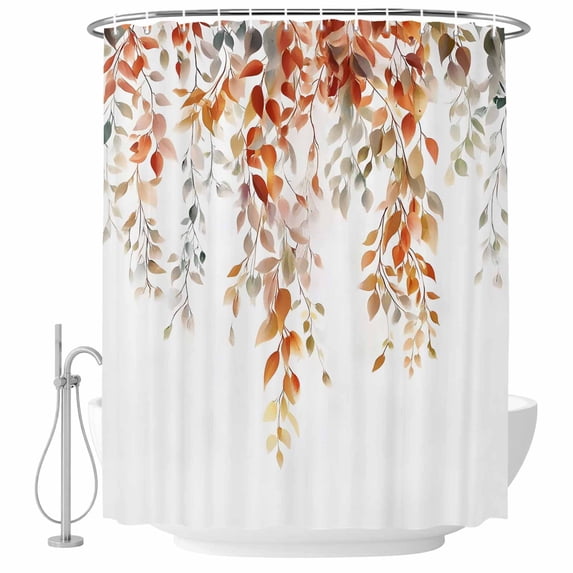 Fall Orange Leaves Shower Curtain, Waterproof Shower Curtains for Bathroom, Farmhouse Watercolor Botanical Plants Washable Fabric Bathtub Curtain Set Bath Decor with 12 Hooks Stall 36"x72"
