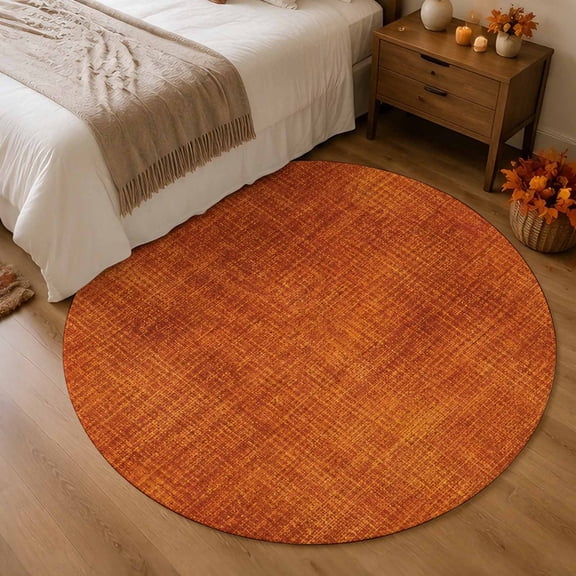 Fall Orange Linen Texture Round Area Rug 3ft,Living Room Rug Non-Slip Washable Circle Rugs Pad,Autumn Vintage Solid Color Soft Floor Carpet for Bedroom Dining Room