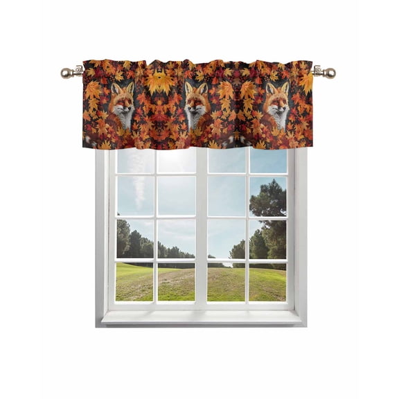 Fall Orange Maple Leaves Kitchen Curtain Valances for Windows Farmhouse Short Curtains, Autumn Forest Animal Fox Rod Pocket Valance Curtain for Bedroom Cafe Living Room 56"x16"