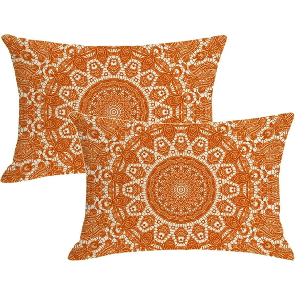 Fall Orange Outdoor Pillow Covers 12x20 Waterproof Mandala Bohemian Accent Lumbar Throw Pillow Covers for Patio Garden Couch Hippie Room Decor