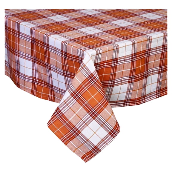 Fall Orange Plaid Tablecloth Woven Fabric 60 x 84 Rectangle Celebrate
