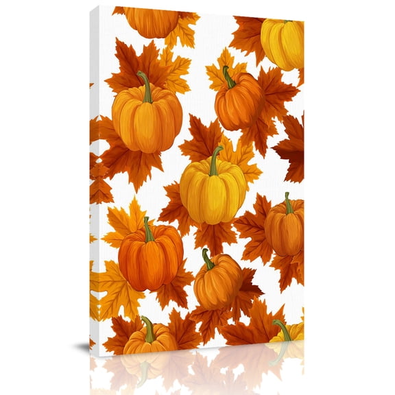 Fall Orange Pumpkin Canvas Wall Art for Living Room, Thanksgiving Vintage Maple Leaf Farmhouse Poster Print Painting for Bedroom Office Home Decoration Wall Pictures Prepare To Hang 16"x24"