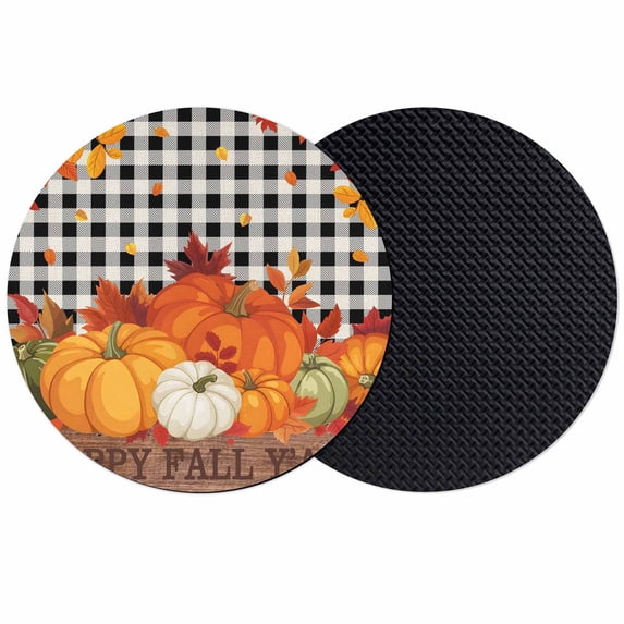 Fall Orange Pumpkin Coasters Set of 2, Absorbent Coasters for Drinks, Autumn Leaves Thanksgiving Retro Check Coaster for Desk Coffee Table Protection, Home Decor House Warming Gifts 4"