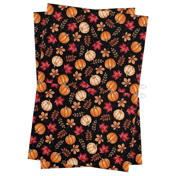 Fall Orange Pumpkin Kitchen Towels Dish Towel Pack of 2 Thanksgiving Country Harvest Maple Leaf Black Soft Dish Cloth Set Absorbent Dishcloth for Drying Dishes, Hand Towels 18 x 28 Inches