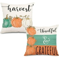 Fall Orange Pumpkin Outdoor Pillow Covers 18x18 Inch Waterproof Harvest Thankful Quotes Seasonal Throw Pillow Covers for Porch Patio Furniture Thanksgiving Farmhouse Decor