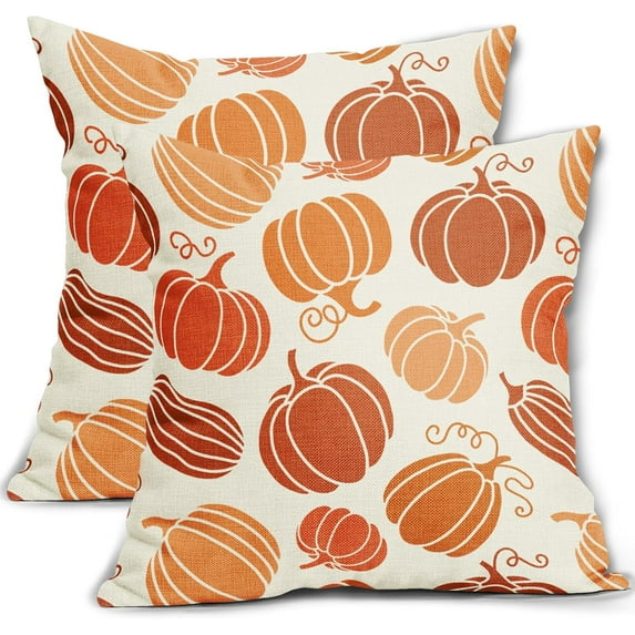 Fall Orange Pumpkin Pillow Covers 20x20 Set of 2 Autumn Themed Thanksgiving Cream Print Decorative Throw Pillows Outdoor Pillowcase Farmhouse Linen Cushion Case Decor for Home Sofa Couch Bed