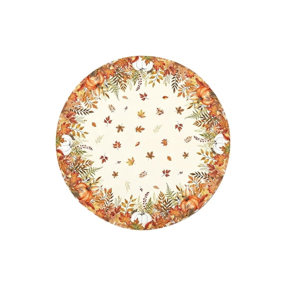 Fall Orange Pumpkin Round Tablecloth, Autumn Floral Table Cover, Thanksgiving Harvest Washable Tablecloth for Party Holiday Decor 47 In B