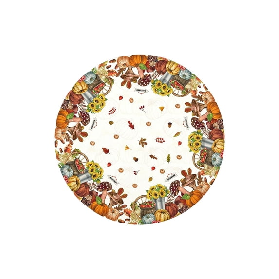 Fall Orange Pumpkin Round Tablecloth, Autumn Floral Table Cover, Thanksgiving Harvest Washable Tablecloth for Party Holiday Decor 47 In D