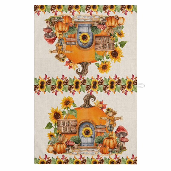 Fall Orange Pumpkins 1 Pack Kitchen Towel, Water Absorbent Dish Towel, Thanksgiving Flowers Country Vintage Decorative Hand Towels - Quick Drying Cloth for Cooking Baking, 18x28 Inch