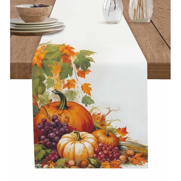 Fall Orange Pumpkins Burlap-Cotton Table Runner 72 Inches Long,Thanksgiving Botanical Fruits Farmhouse Table Runners,Outdoor Dining Tablecloths Decor for Baby Shower Party Wedding 14x72