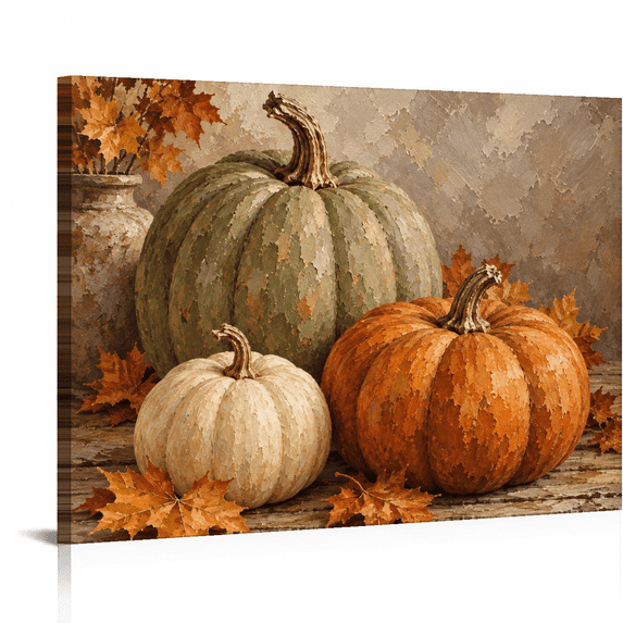 Fall Orange Pumpkins Canvas Wall Art, Vintage Warm Autumn Style, 16 x ...