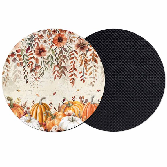 Fall Orange Pumpkins Coasters Set of 2, Absorbent Coasters for Drinks, Thanksgiving Floral Maple Leaf Coaster for Desk Coffee Table Protection, Home Decor House Warming Gifts 4"